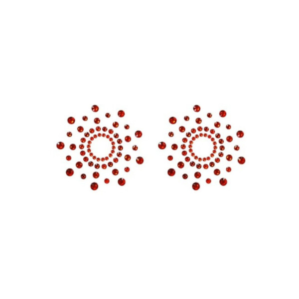 Paire de cache tétons adhésifs strass rouge 